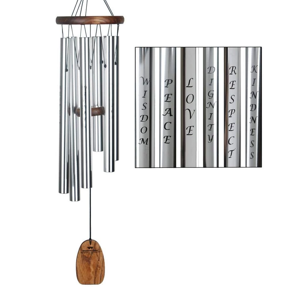 WOODSTOCK CHIMES Signature Collection, Affirmation Chime, 25 in. Virtues Silver Wind Chime AFVSB