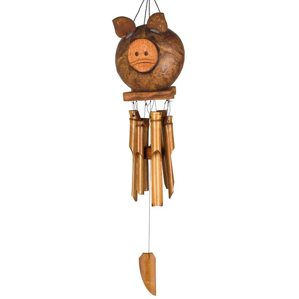WOODSTOCK CHIMES Asli Arts Collection, Coco Pig Bamboo Chime, 22 in. Wind Chime CPIG