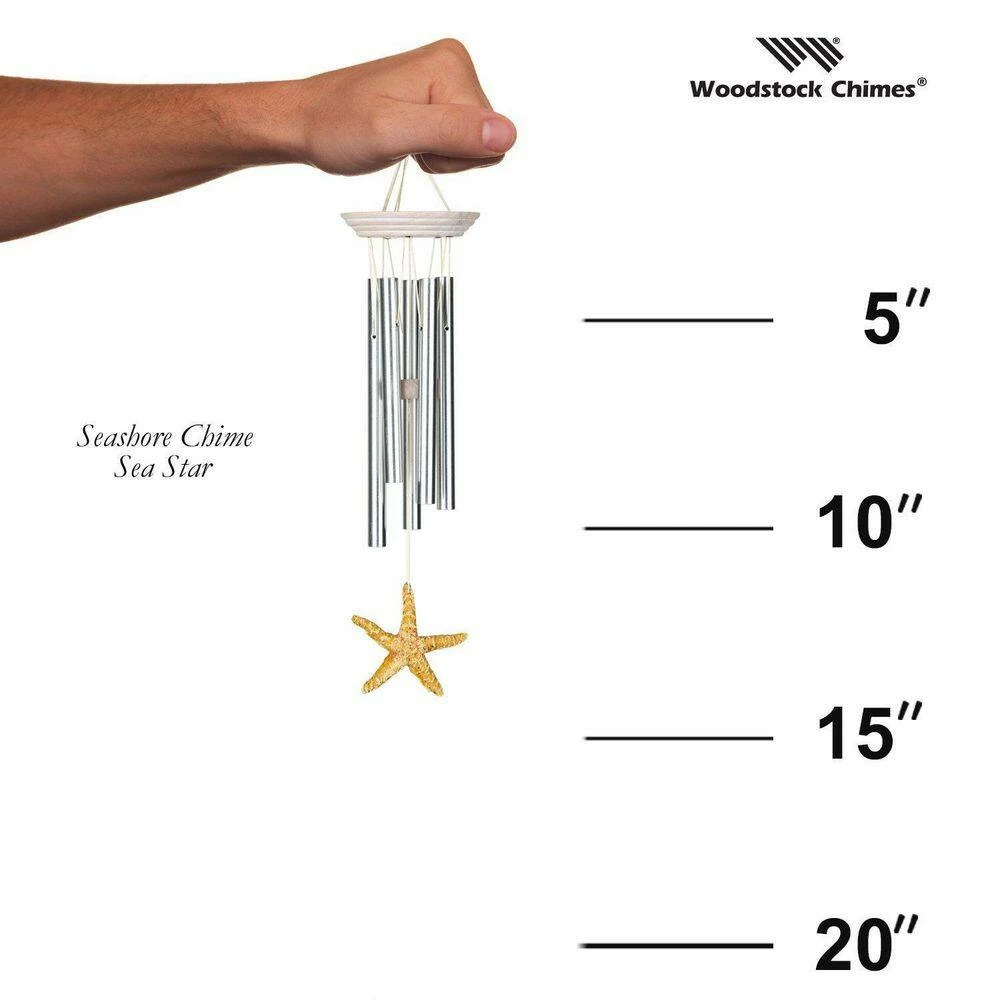 WOODSTOCK CHIMES Signature Collection, Woodstock Seashore Chime, Sea Star 14 in. Silver Wind Chime SST - Image 4