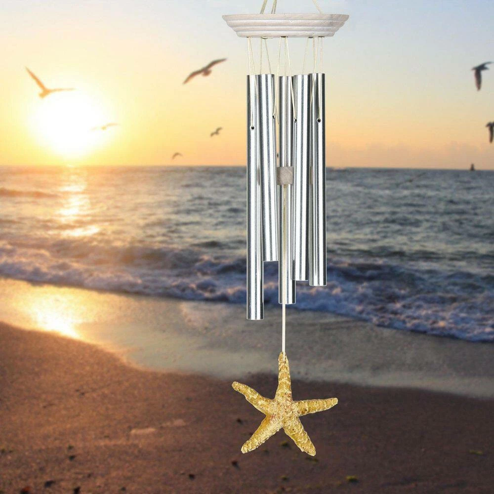 WOODSTOCK CHIMES Signature Collection, Woodstock Seashore Chime, Sea Star 14 in. Silver Wind Chime SST - Image 7