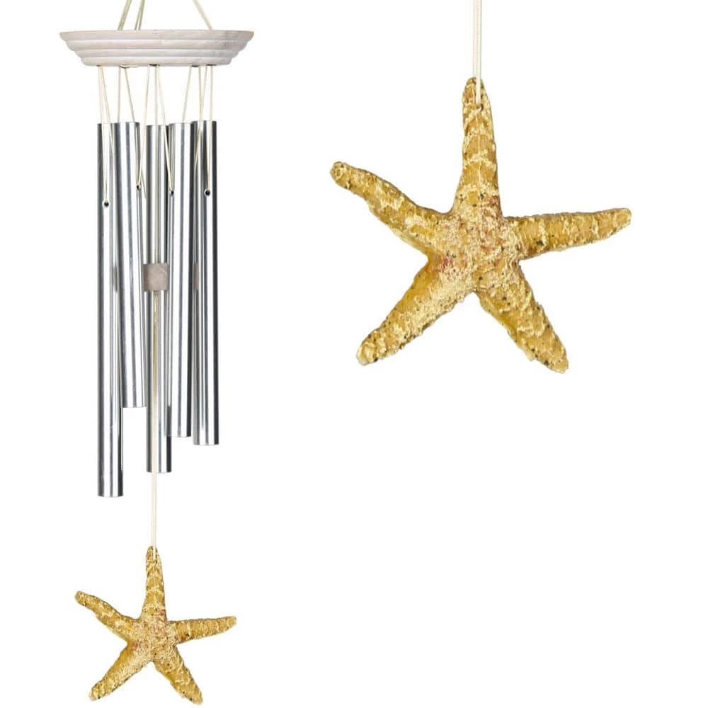WOODSTOCK CHIMES Signature Collection, Woodstock Seashore Chime, Sea Star 14 in. Silver Wind Chime SST